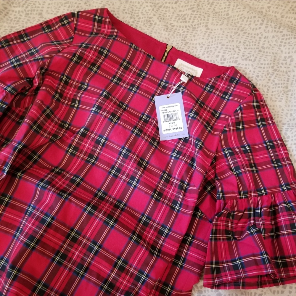 Sail to Sable holiday plaid shift dress Med NWT